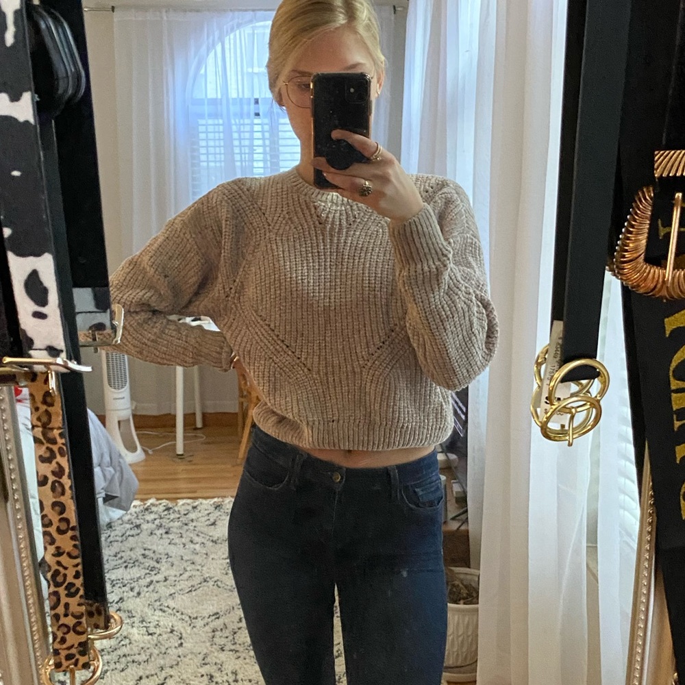 Beige chenille cropped AQUA sweater | S